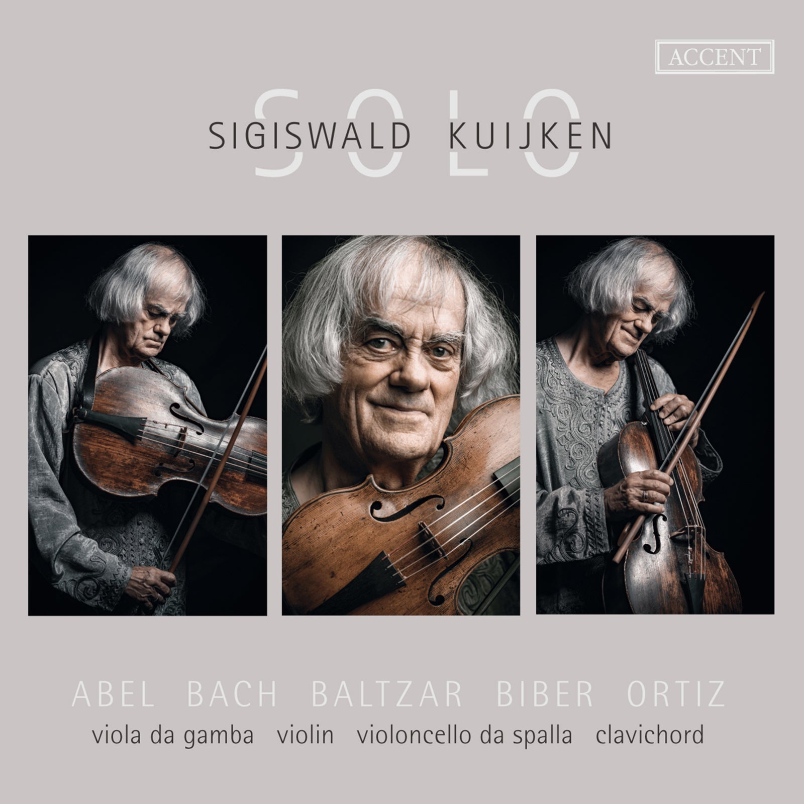 CD cover featuring Sigiswald Kuijken with historical string instruments.