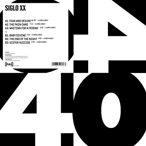 Black and white vinyl record cover with large "40" and tracklist text.