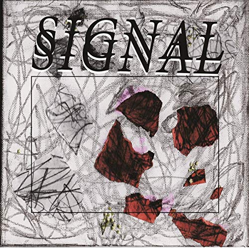 "Album cover with 'SIGNAL' in black letters and abstract red shapes on a white background."