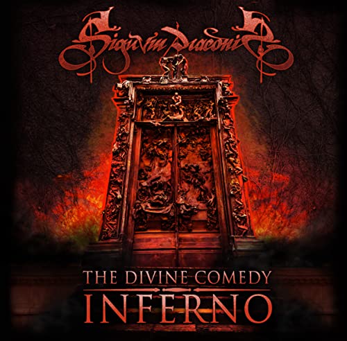 CD cover: ornate doorway with figures, fiery background, text “Inferno.”