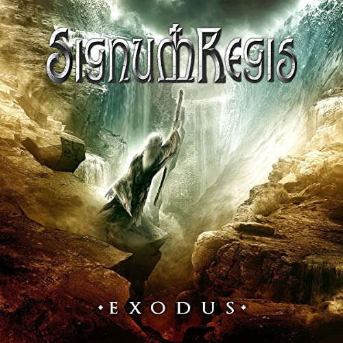 Album cover for Signum Regis’ “Exodus” depicting a figure reaching towards light.