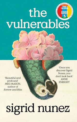 Book cover featuring a parrot head with pink flowers on top against teal background.