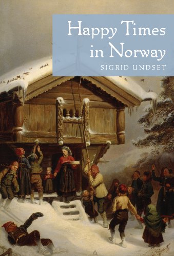 Book cover depicting a snowy Norwegian scene with people playing.