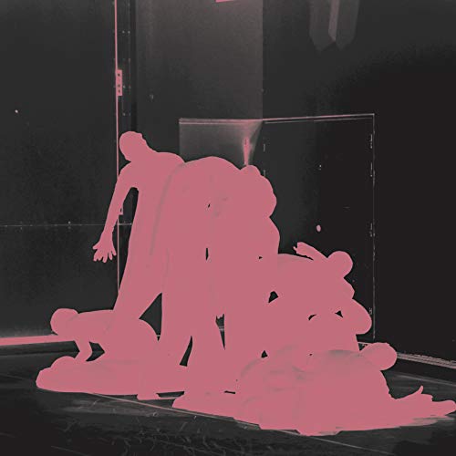 The image shows a vinyl record cover with black silhouetted figures against a bright pink background.