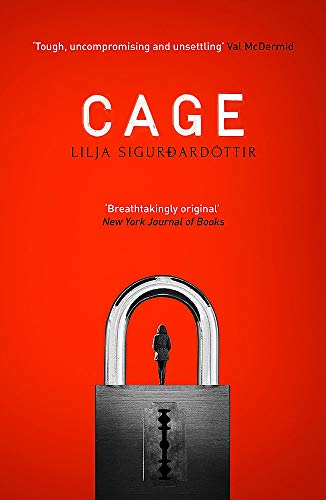 Book cover: red background, large padlock with a figure inside.