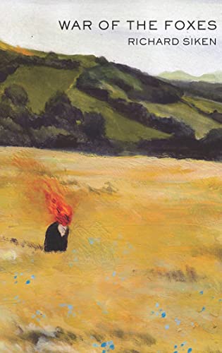Book cover: landscape painting with a lone figure and fiery hair.