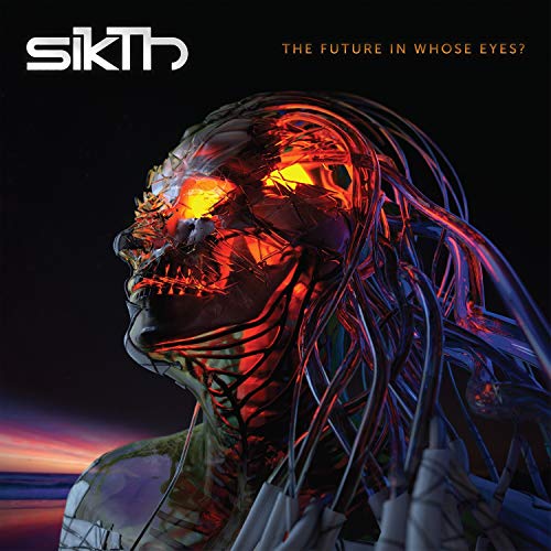 "Sikth album cover featuring a futuristic, mechanical head with glowing orange eye."