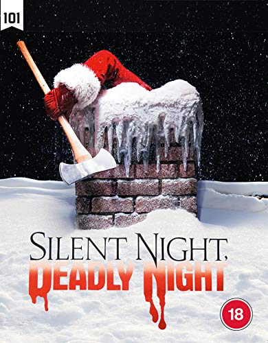 Movie poster for "Silent Night Deadly Night" featuring Santa with an axe.