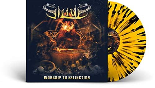 Silius "Worship To Extinction" vinyl record with dark, fiery album art.