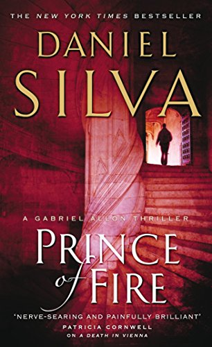 Book cover for Prince of Fire by Daniel Silva featuring a silhouetted figure on stairs.