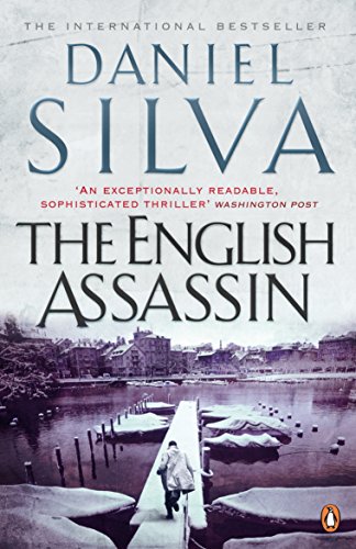 Book cover of "The English Assassin" by Daniel Silva, featuring a man on a dock.