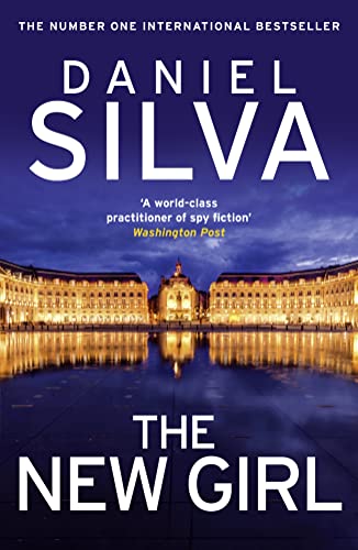 Book cover with illuminated building reflected in water, title “The New Girl”.