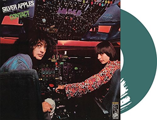 Silver Apples “Contact” vinyl record cover with two people and green disc.