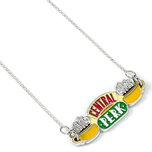 Silver necklace with Central Perk logo and coffee cup pendants.