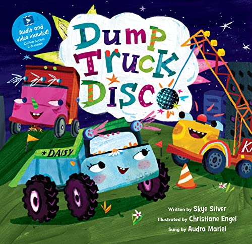 Colorful illustrated children’s book cover featuring anthropomorphic dump trucks.