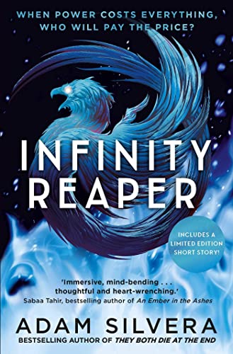 Book cover: swirling blue eagle design with white title “Infinity Reaper.”
