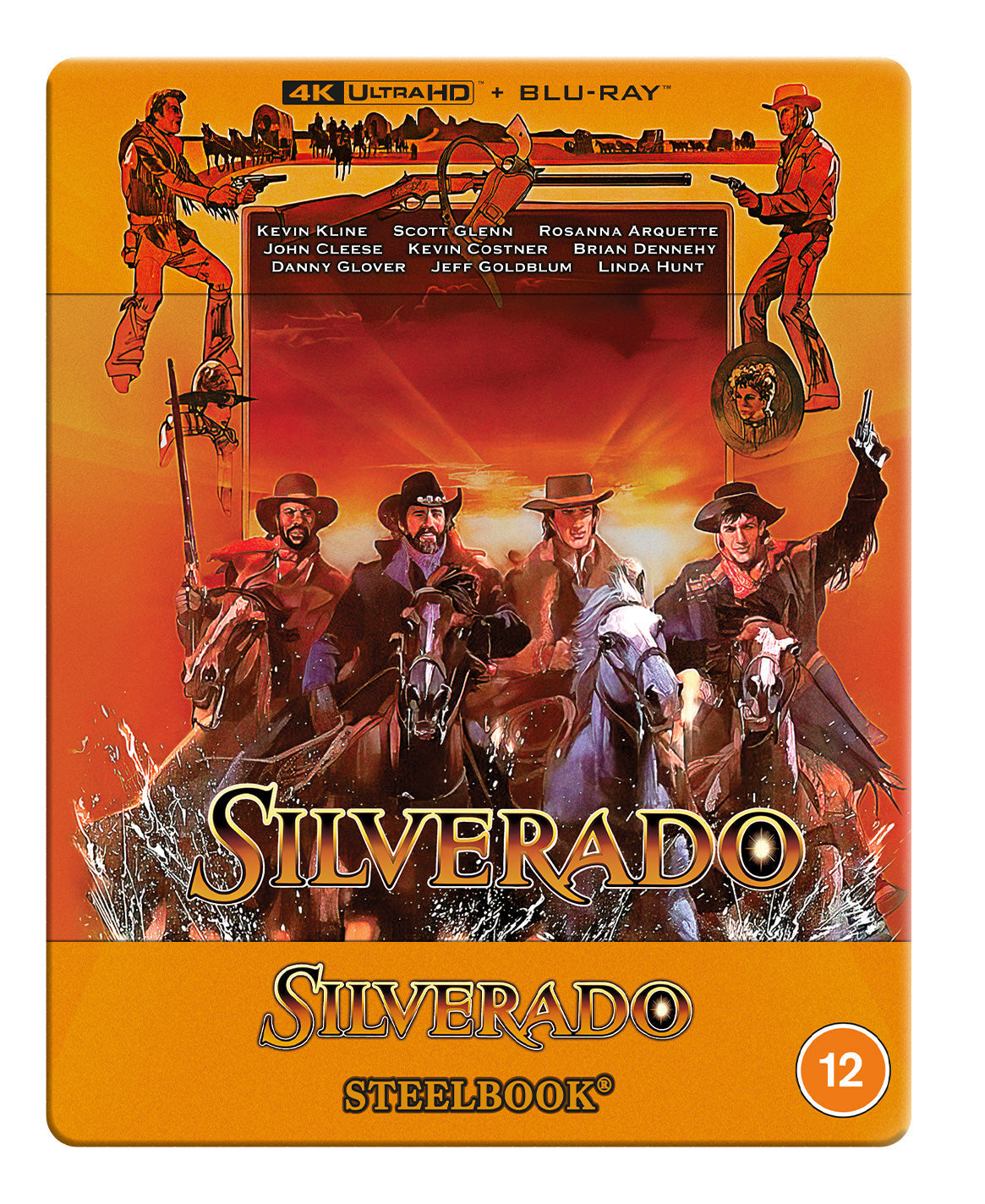 Silverado SteelBook case featuring cowboys on horseback against a fiery backdrop.