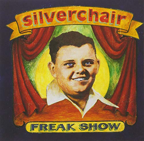 Silverchair’s “Freak Show” CD cover: painted portrait behind stage curtains.