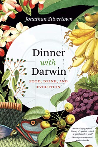 Book cover: "Dinner with Darwin" featuring fruits, flowers, and a beetle.