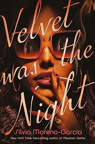 Book cover: woman in sunglasses smoking, title "Velvet Was the Night".