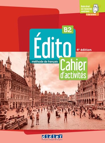 French language textbook cover with a city square scene and blue title.