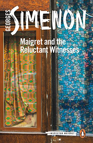 Book cover: "Maigret and the Reluctant Witnesses" with stained glass detail.