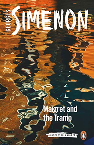 Book cover: "Maigret and the Tramp" with abstract water reflections.