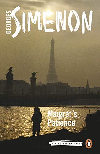 Book cover: Paris skyline with a figure, title “Maigret’s Patience.”