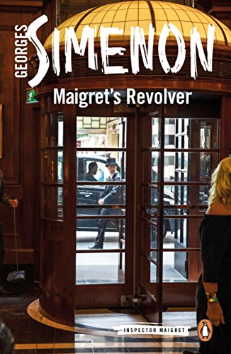 "Book cover of 'Maigret's Revolver' featuring a revolving door with people inside and outside."