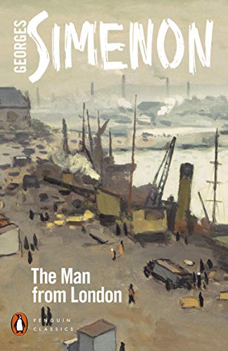 Book cover: foggy harbor scene with ships, text “The Man from London”.