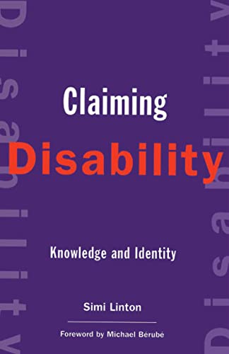 Book cover: "Claiming Disability" by Simi Linton, purple background.
