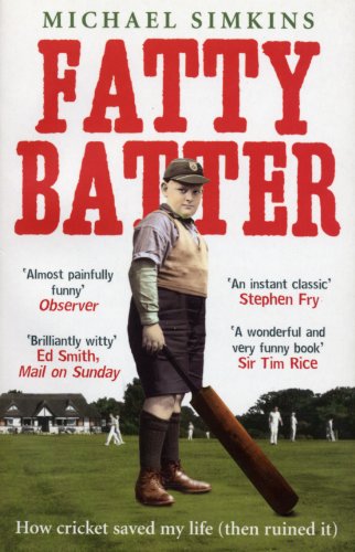 Book cover: a man in cricket attire stands on a green field.