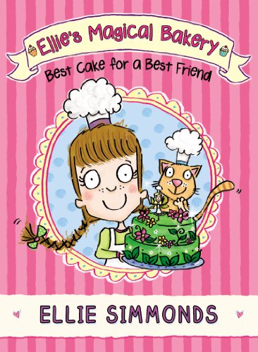 Girl with orange cat and decorated cake, illustrated book cover.