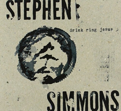 "Album cover with beige background, black stamp, and text 'Stephen Simmons' and 'drink ring jesus'."