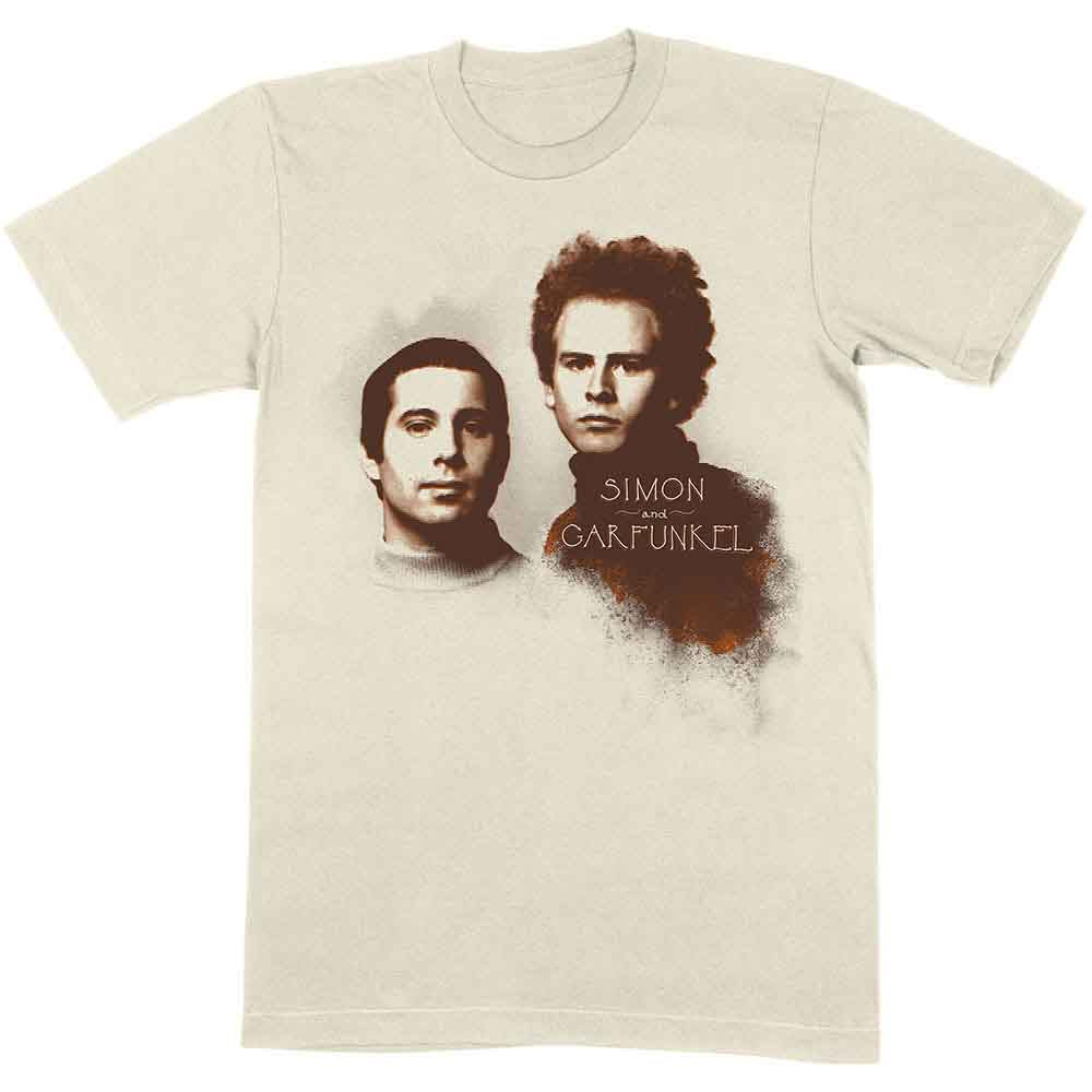 Simon & Garfunkel "Faces" album cover graphic on a small, unisex t-shirt.