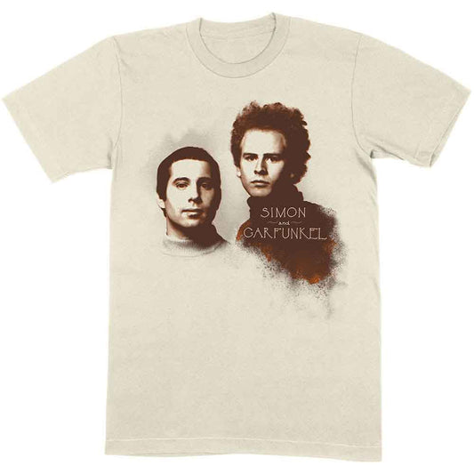 Simon & Garfunkel "Faces" album cover graphic on a small, unisex t-shirt.