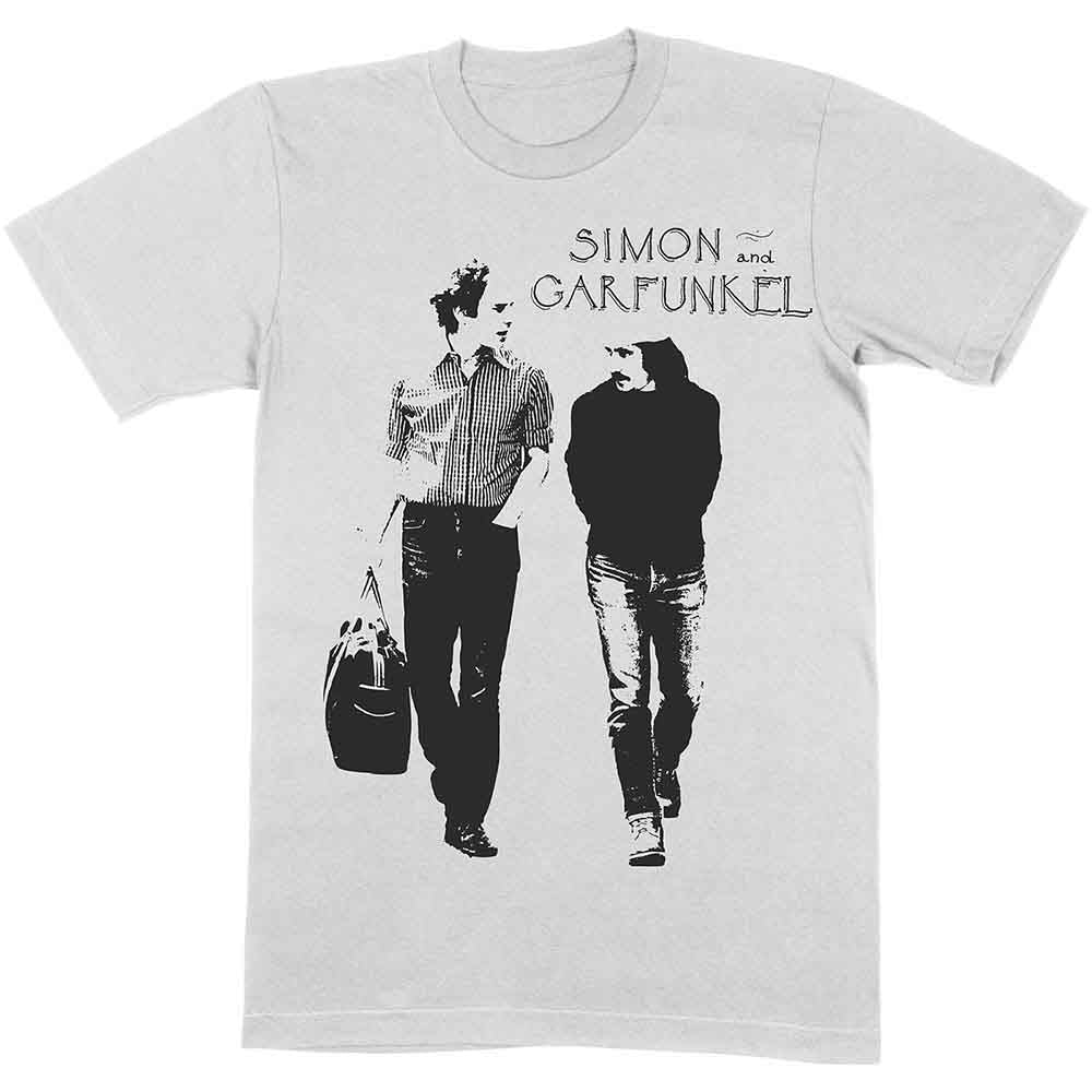 Light blue t-shirt with black and white image of Simon & Garfunkel.