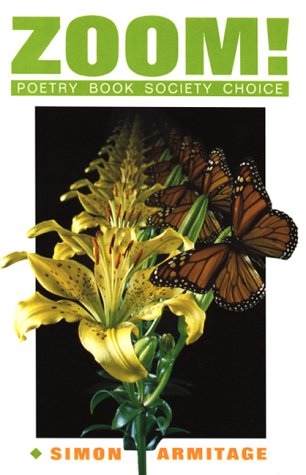 Book cover, “Zoom!” by Simon Armitage, featuring lilies and butterflies.