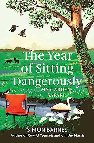 Book cover with garden scene: chair, swan, deer, birds, and trees.