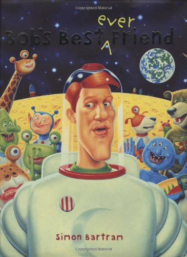 Book cover: astronaut with colorful aliens on a yellow moon.