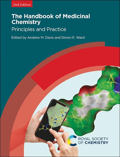 Handbook of Medicinal Chemistry book cover with molecular graphics and phone.