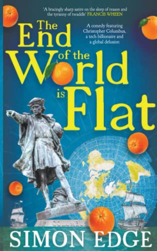 Book cover with statue of Columbus, oranges, and a world map.