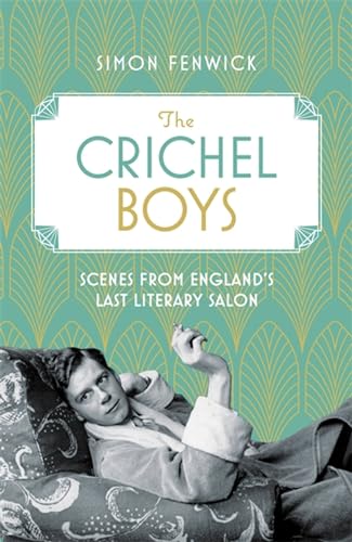 Book cover for “The Crichel Boys” featuring a reclining man and teal Art Deco pattern.