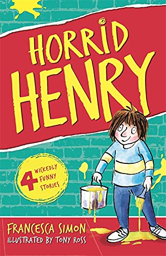 Book cover: "Horrid Henry" with a boy covered in yellow paint.