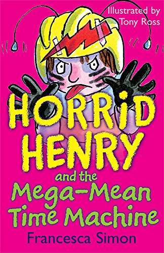 Book cover showing Horrid Henry wearing a yellow helmet on a bright pink background.
