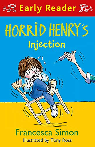 Book cover: frightened boy on chair, hand holding a syringe.