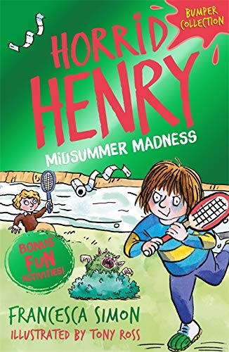 Horrid Henry" book cover with a boy playing badminton and a green background.