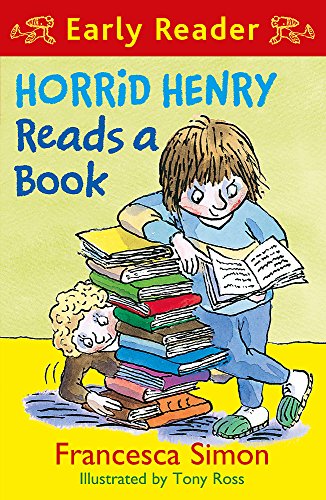Book cover: Horrid Henry atop a stack of books, reading.