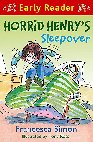 Book cover: Horrid Henry jumping on a bed with a sleeping child.