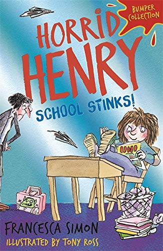 Book cover showing Horrid Henry lounging at a desk while a teacher looks on.
